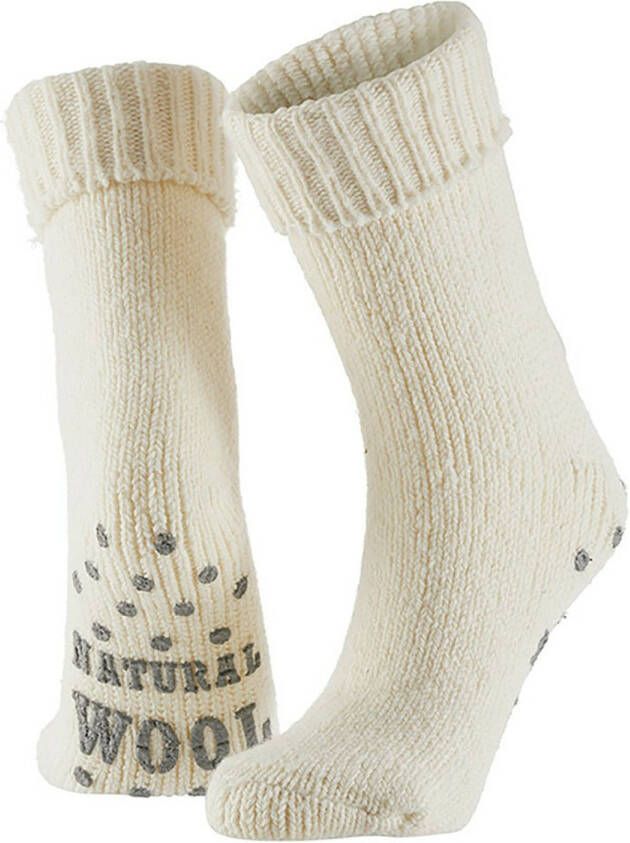 Apollo Dames Anti slip Wollen Huissokken/slofsokken Ecru- 38 Huissokken