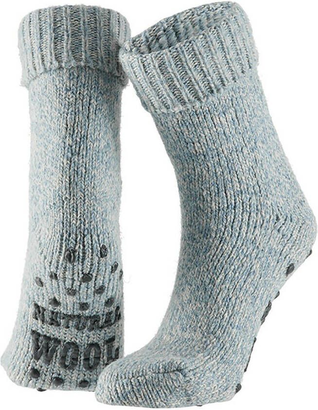 Apollo Dames Anti slip Wollen Huissokken/slofsokken Ijsblauw- 42 Huissokken
