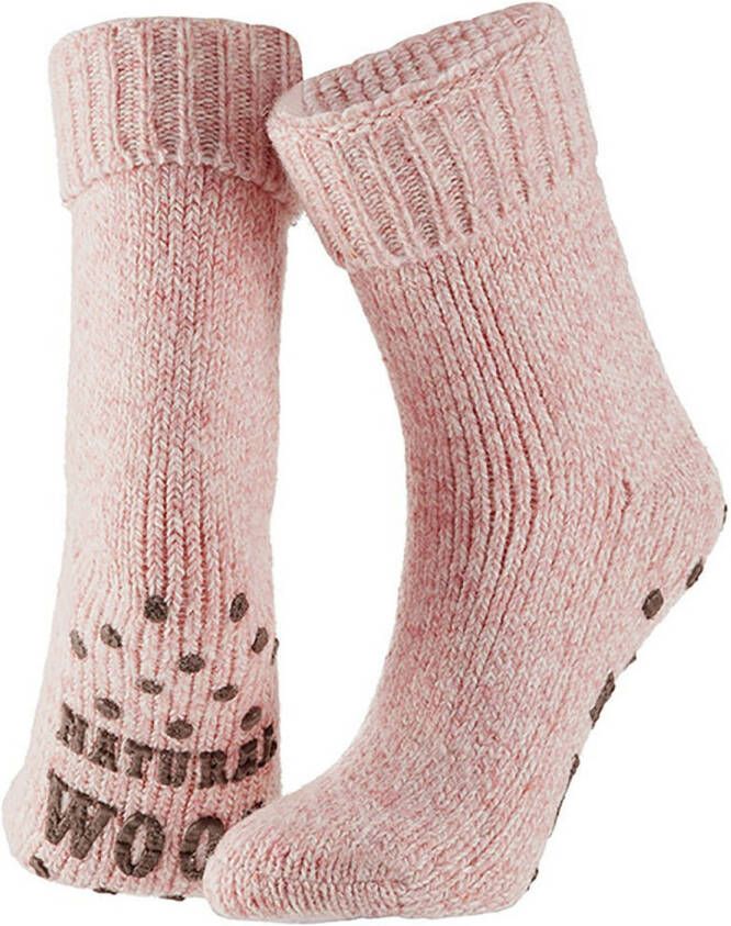 Apollo Dames Anti slip Wollen Huissokken/slofsokken Licht Roze- 42 Huissokken