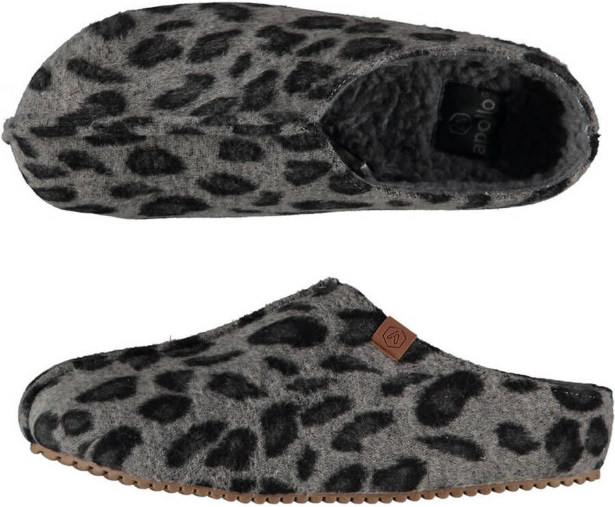 Apollo Dames Instap Slippers/pantoffels Luipaard Print Grijs- 40 Sloffen Volwassenen