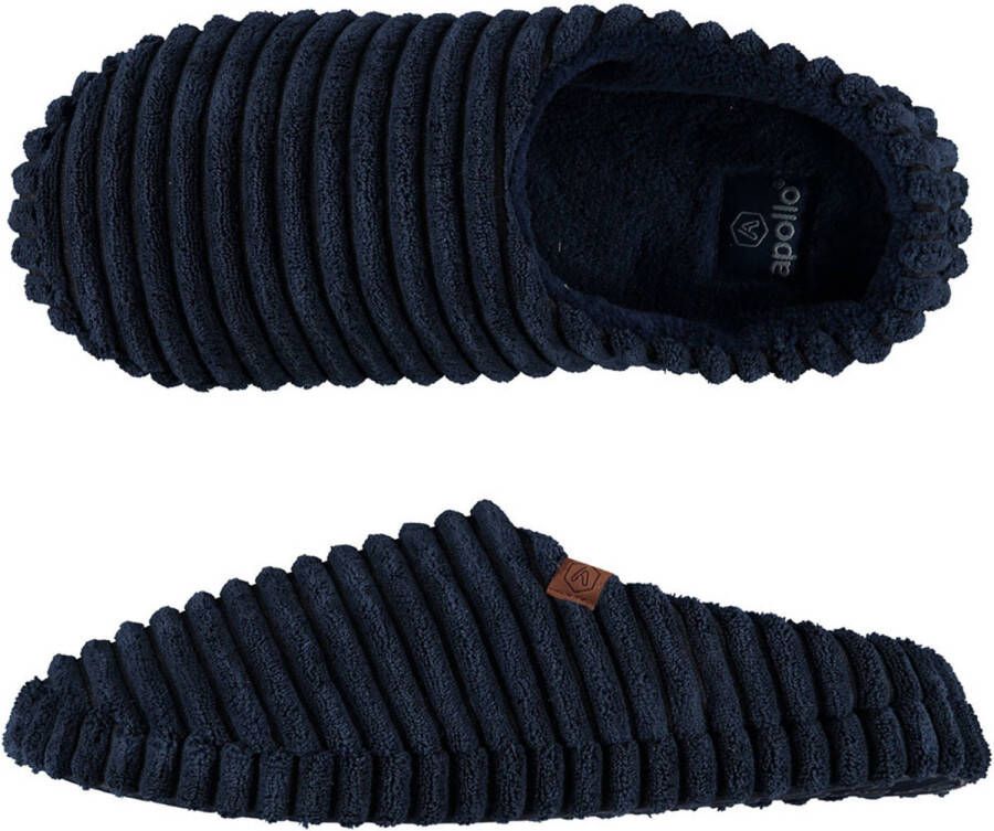 Apollo Heren Instap Slippers/pantoffels Ribstof Navy- 42 Sloffen Volwassenen