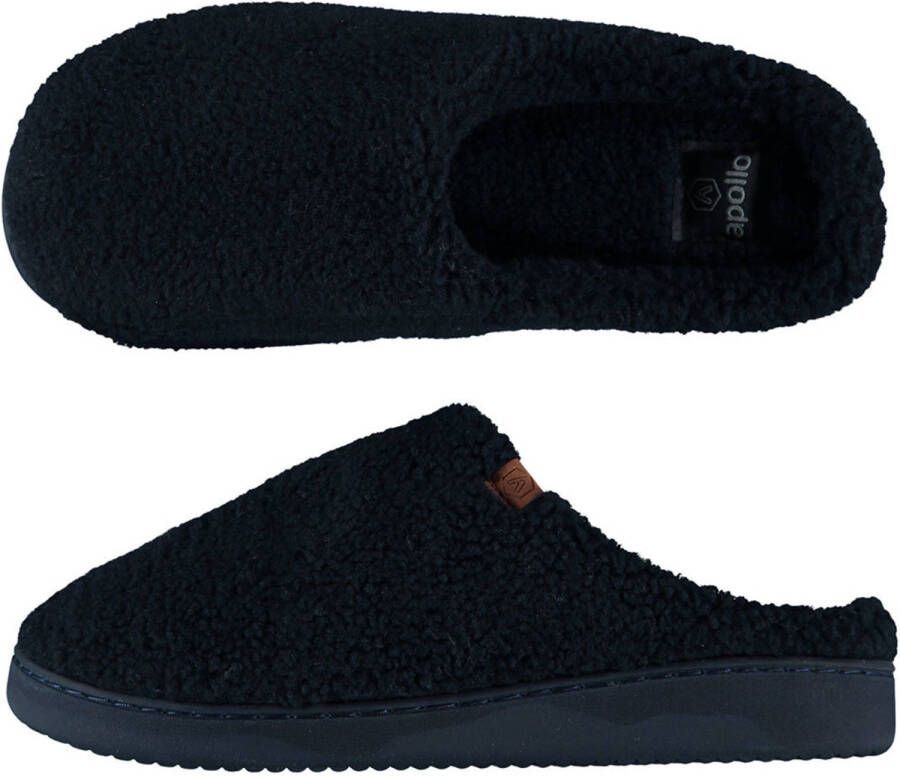 Apollo Heren Instap Slippers/pantoffels Teddy Wol Navy- 44 Sloffen Volwassenen