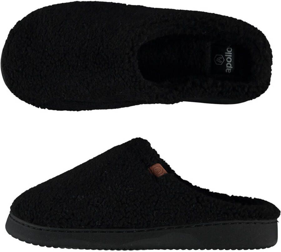 Apollo Heren Instap Slippers/pantoffels Teddy Wol Zwart- 44 Sloffen Volwassenen