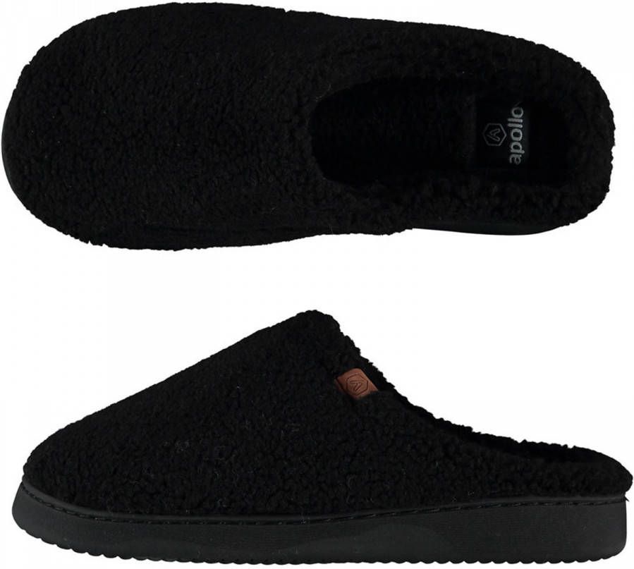 Apollo Heren Instap Slippers/pantoffels Teddy Wol Zwart- 46 Sloffen Volwassenen
