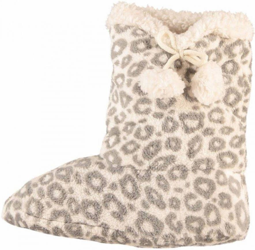 Apollo Hoge Dames Slof Sokken Met Luipaard Print Grijs 40 42 Sloffen Volwassenen