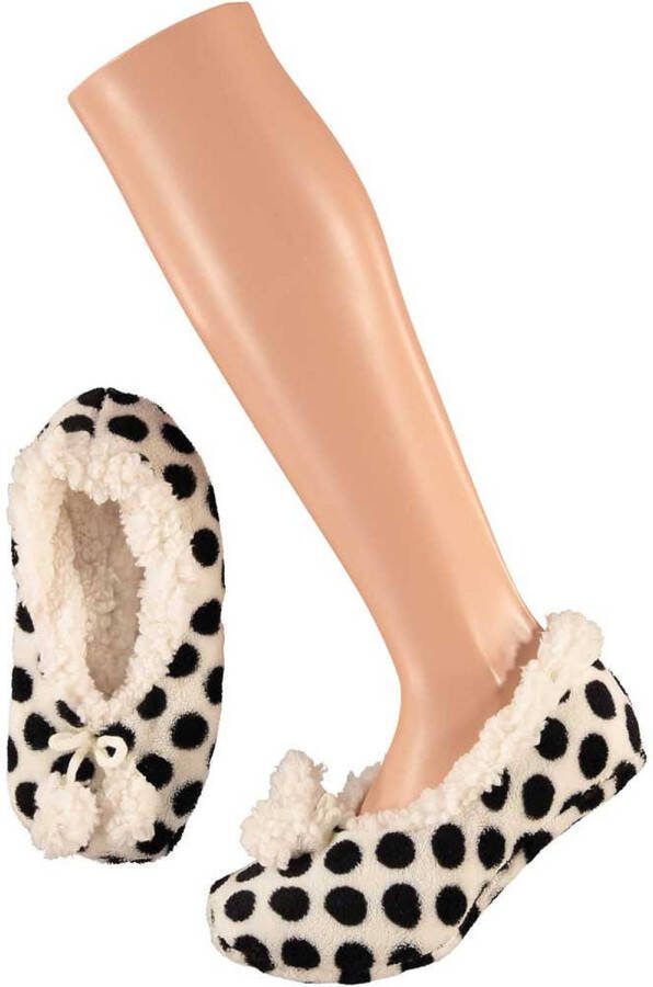 Apollo Meisjes Ballerina Sloffen/pantoffels Wit Met Zwarte Stippen- 33 Sloffen Kinderen