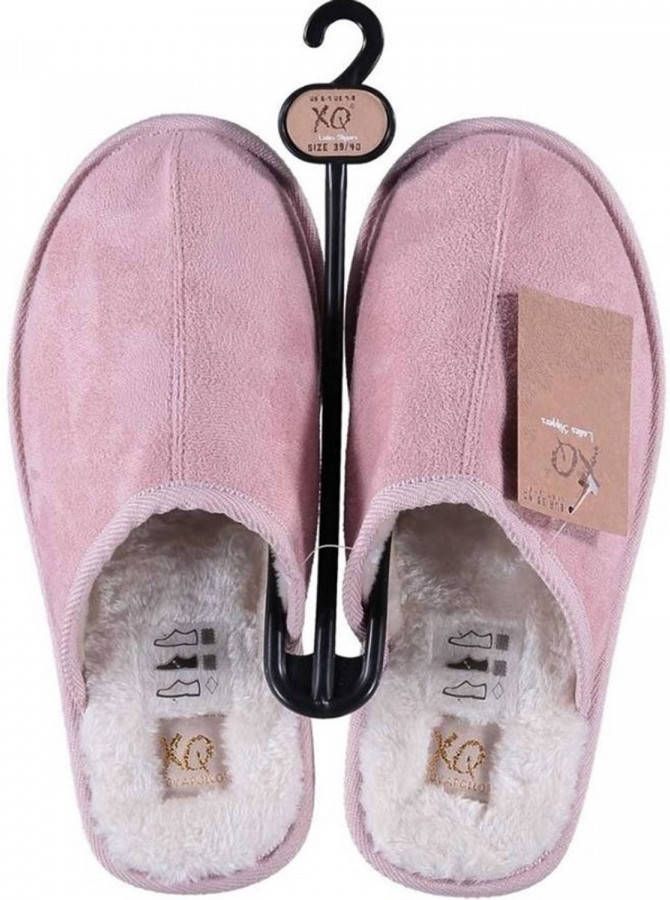 Apollo Roze Instap Sloffen/pantoffels Met Bont Voor Dames 37 38 Sloffen Volwassenen