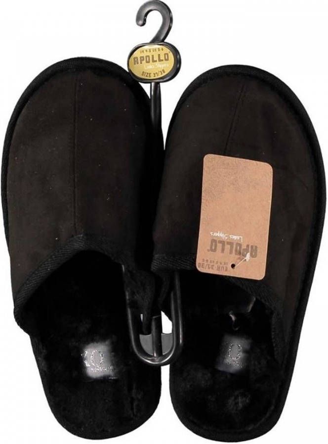 Apollo Zwarte Instap Sloffen/pantoffels Met Bont Voor Dames 41 42 Sloffen Volwassenen