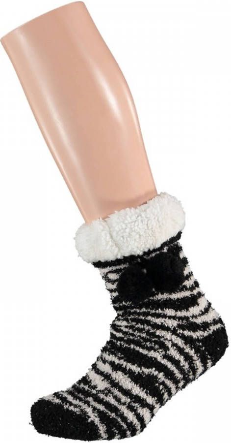 Apollo Zwart/witte Zebrastrepen Gevoerde Huissokken/slofsokken Meisjes 20 24 Huissokken Kinderen