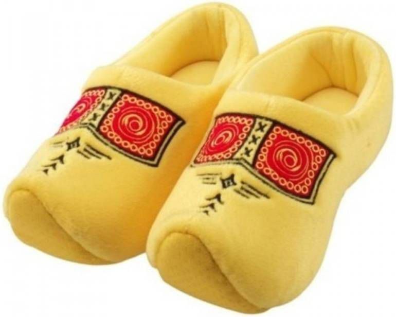Merkloos Gele Pluche Klompen/clogs Sloffen/pantoffels Voor Volwassenen Klompsloffen Voor Dames/heren 46 47