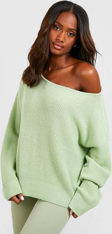 boohoo Basic Crop Top Met Boothals, Washed Lime