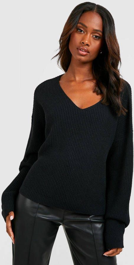 boohoo Basic Crop Top Met V Hals, Black