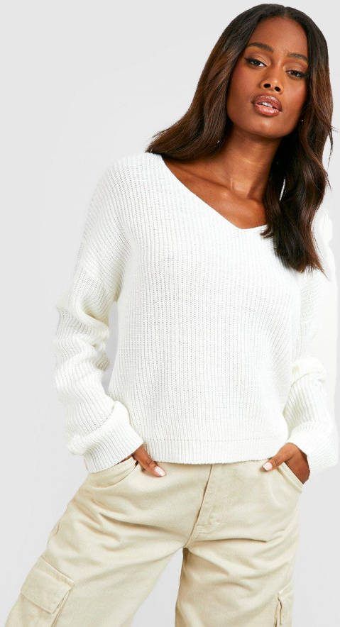 boohoo Basic Crop Top Met V Hals, Ivory