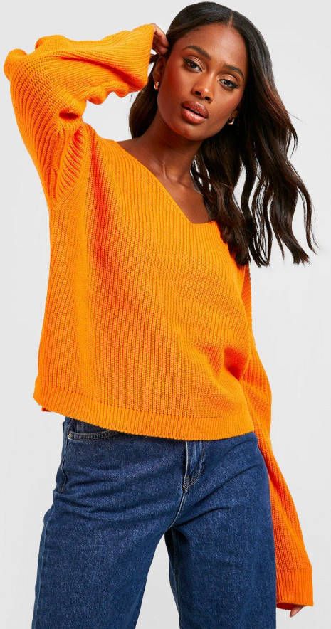 boohoo Basic Crop Top Met V Hals, Orange