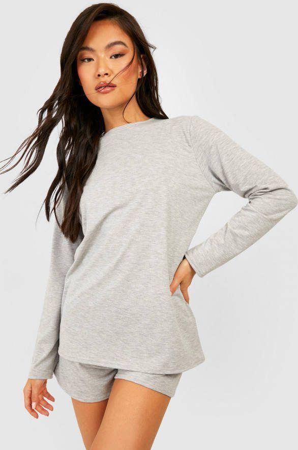 boohoo Basic Mix & Match Lounge T Shirt Met Lange Mouwen, Grey Marl