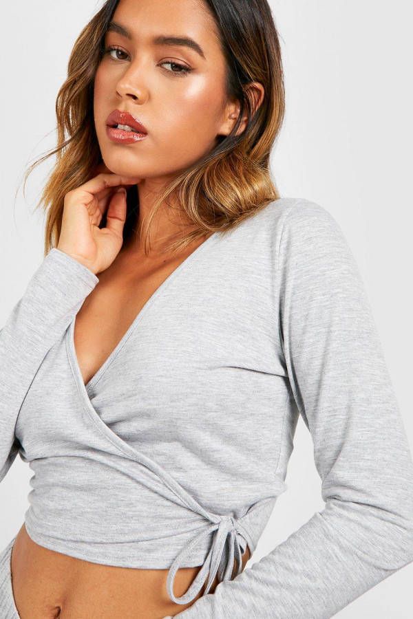 boohoo Basic Mix & Match Lounge Wikkeltop, Grey Marl