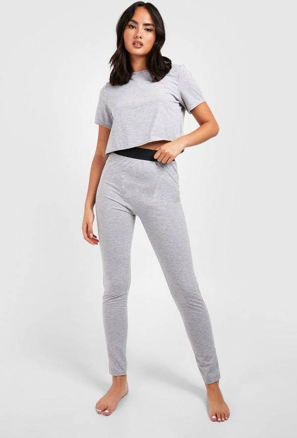 boohoo Boxy T Shirt En Leggings Met Naaddetail, Grey