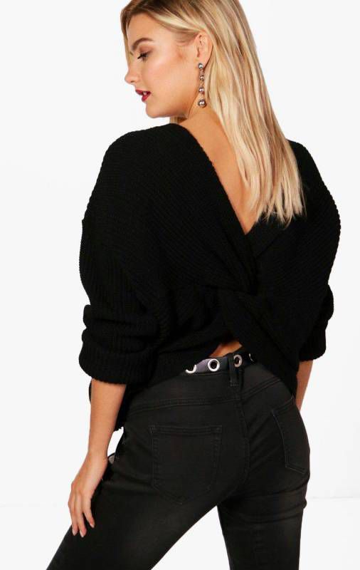 boohoo Korte Gedraaide Trui, Zwart