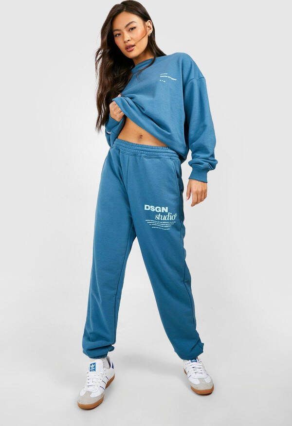 boohoo Dikke Loopback Joggingbroek Met Tekst En Enkel Detail, Teal
