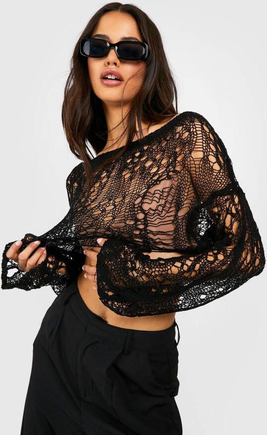 boohoo Fijn Gebreide Ladder Top, Black