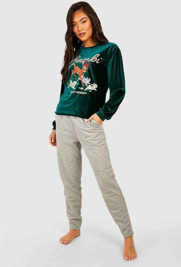 boohoo Fleece Bambi Disney Loungewear Set Met Trui, Green