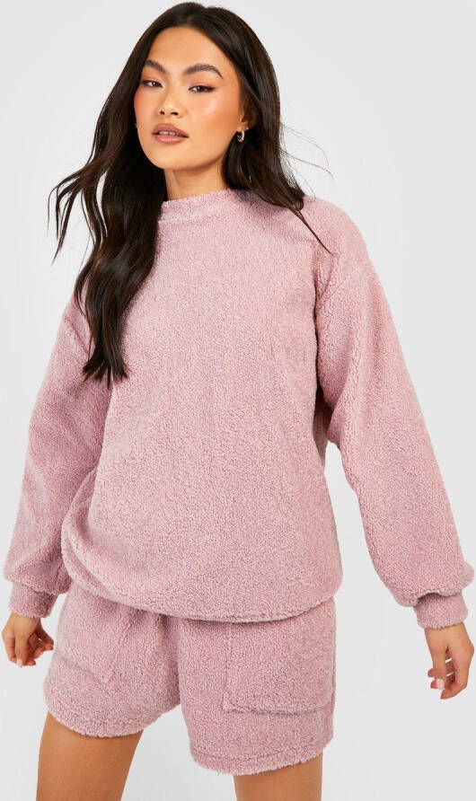 boohoo Fleece Mix & Match Popcorn Trui, Blush