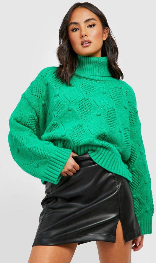 boohoo Gebreide Bolletjes Coltrui, Green