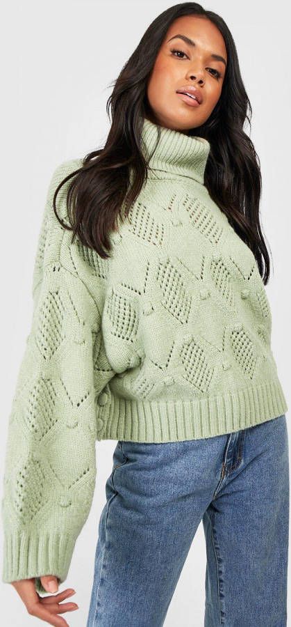 boohoo Gebreide Bolletjes Coltrui, Khaki