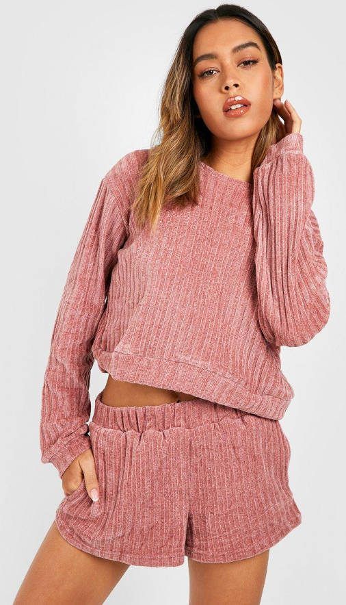 boohoo Geribbelde Trui Met Textuur En Shorts Lounge Set, Blush