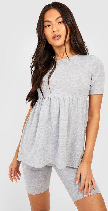 boohoo Gesmokte Top En Fietsbroekje, Grey Marl