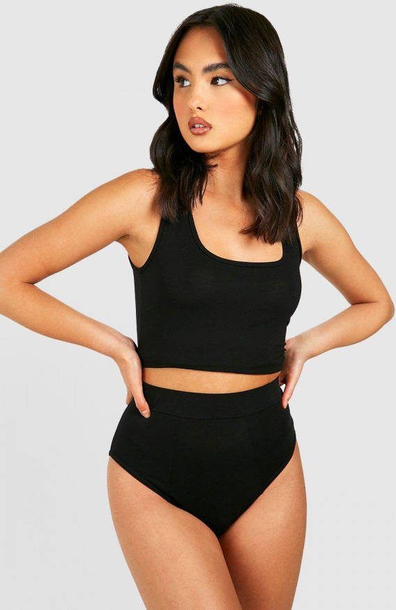 boohoo Jersey Hemd Met Racer Hals En High Waist Slip Lounge Set, Black