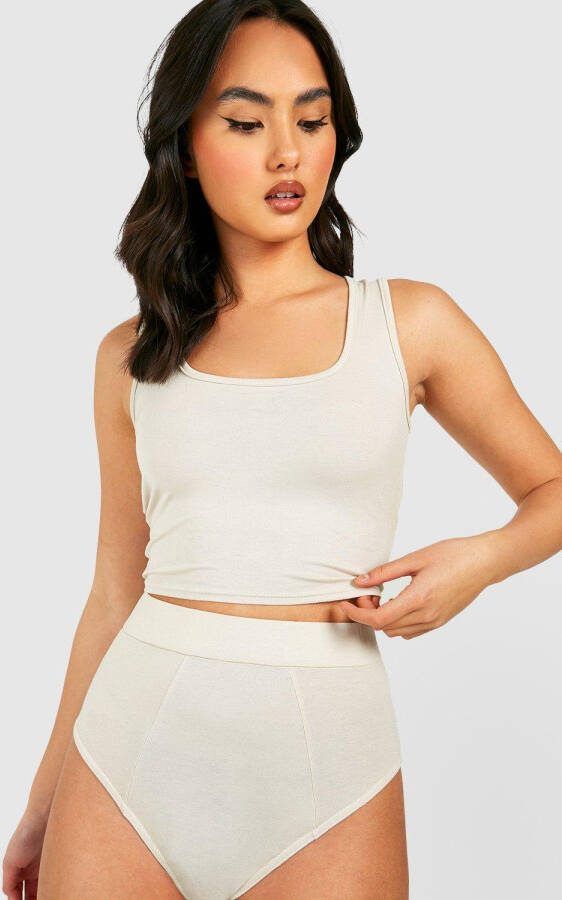boohoo Jersey Hemd Met Racer Hals En High Waist Slip Lounge Set, Stone
