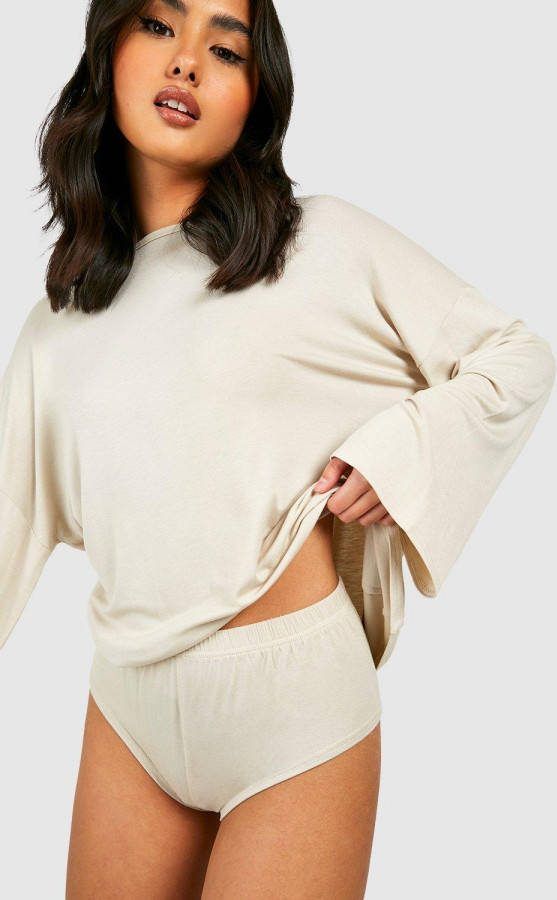 boohoo Jersey Oversized T Shirt En Boyfriend Shorts Lounge Set, Stone