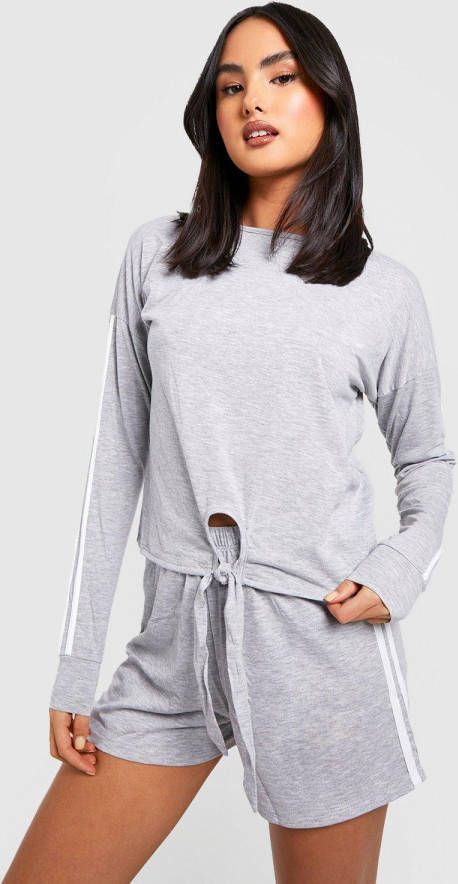 boohoo Jersey Set Met Lounge Shorts Met Dubbele Zijstreep, Grey Marl