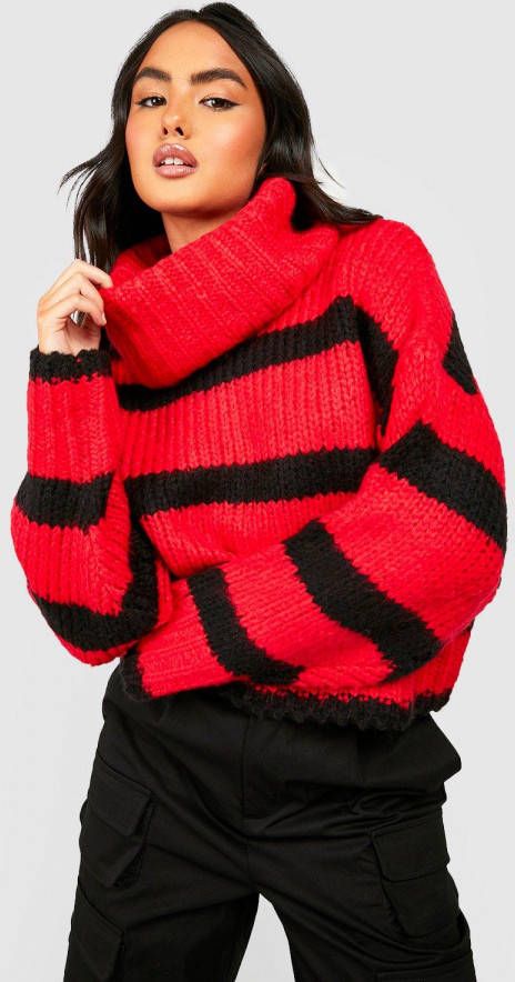 boohoo Korte Dikke Gestreepte Trui, Red