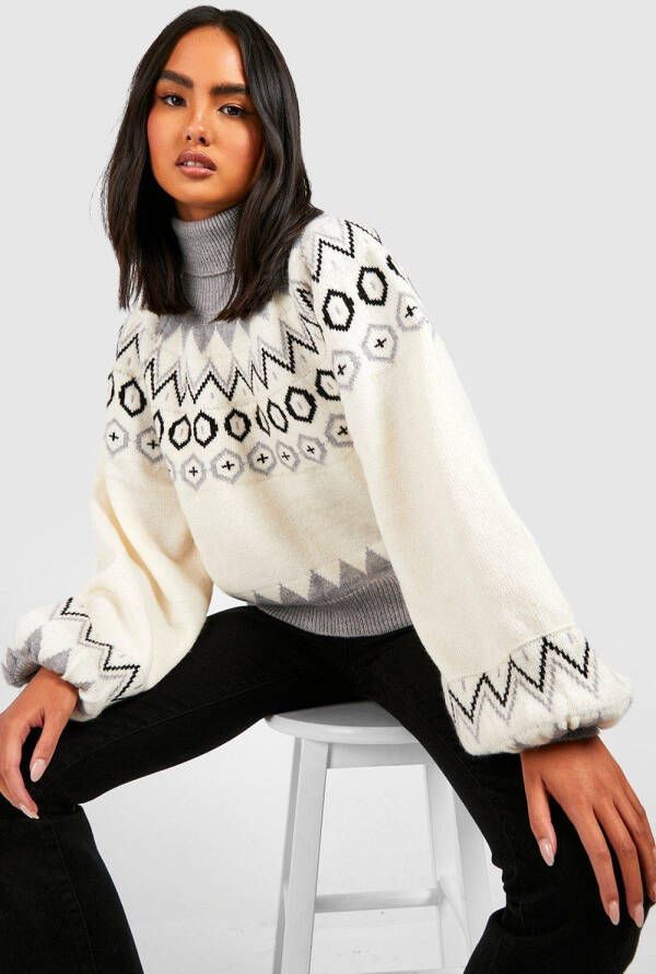 boohoo Korte Gebreide Yoke Coltrui, Cream