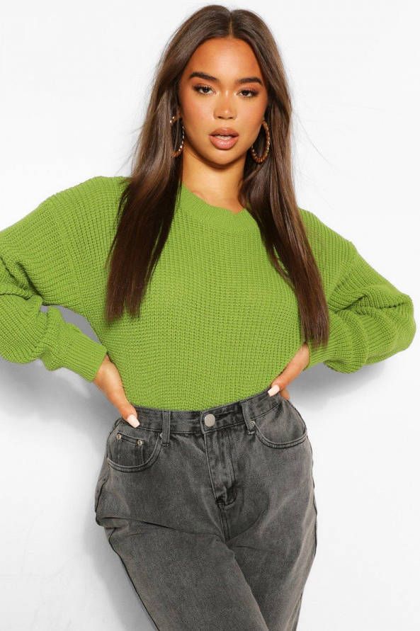 boohoo Crop Top Met Crewneck, Appelgroen