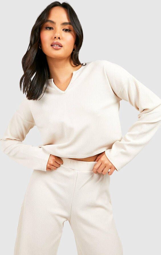 boohoo Lounge Top Met Textuur En Inkeping, Stone