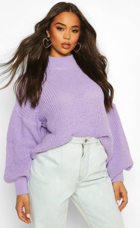 boohoo Oversized Ingekorte Trui Met Ballonmouwen, Lila