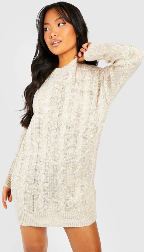 boohoo Petite Grof Gebreide Trui Jurk Met Ronde Hals, Oatmeal