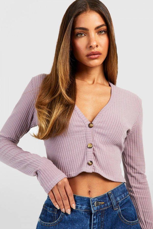 boohoo Zachte Basic Geribbelde Gebreide Bolero, Grey