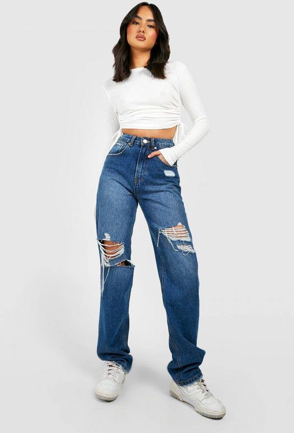 boohoo Zachte Dikke Geribbelde Gebreide Geplooide Crop Top, Ivory