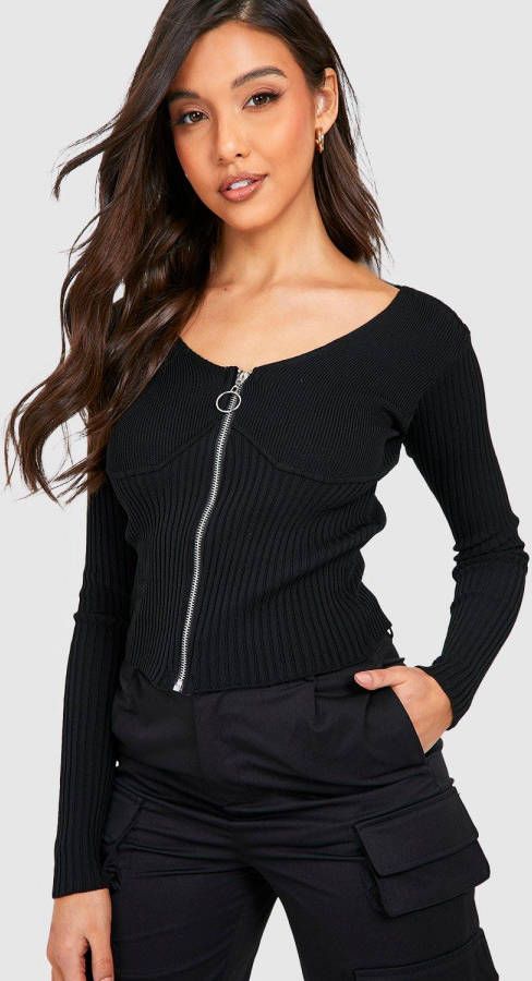 boohoo Zachte Geribbelde Gebreide Corset Top, Black