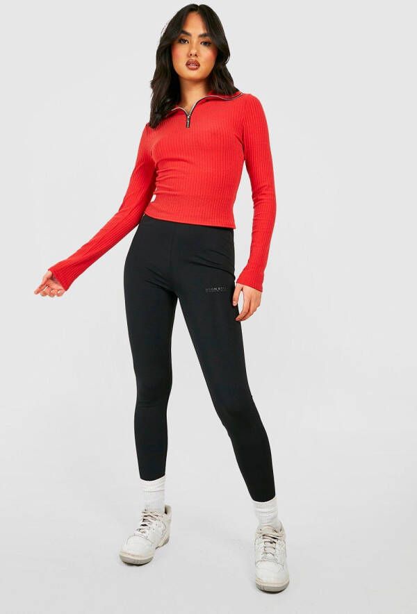 boohoo Zachte Geribbelde Gebreide Trui Met Korte Rits En Polo Kraag, Red