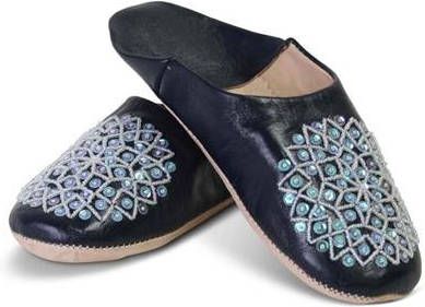 Safaary Marokkaanse Sloffen Leer Donkerblauw Pailletten 39