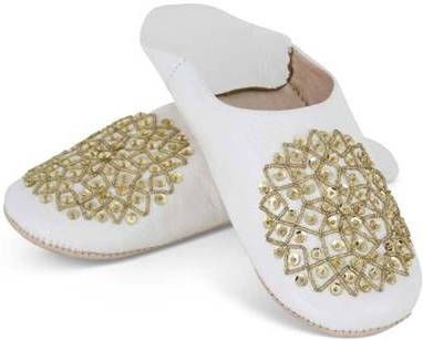 Safaary Marokkaanse Sloffen Leer Wit Goud Pailletten 39