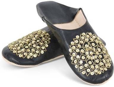 Safaary Marokkaanse Sloffen Leer Zwart Goud Pailletten 39