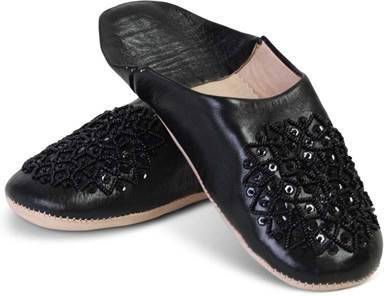 Safaary Marokkaanse Sloffen Leer Zwart Pailletten 38