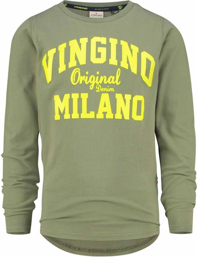 Vingino ! Jongens Shirt Lange Mouw Maat 104 Legergroen Katoen/elasthan