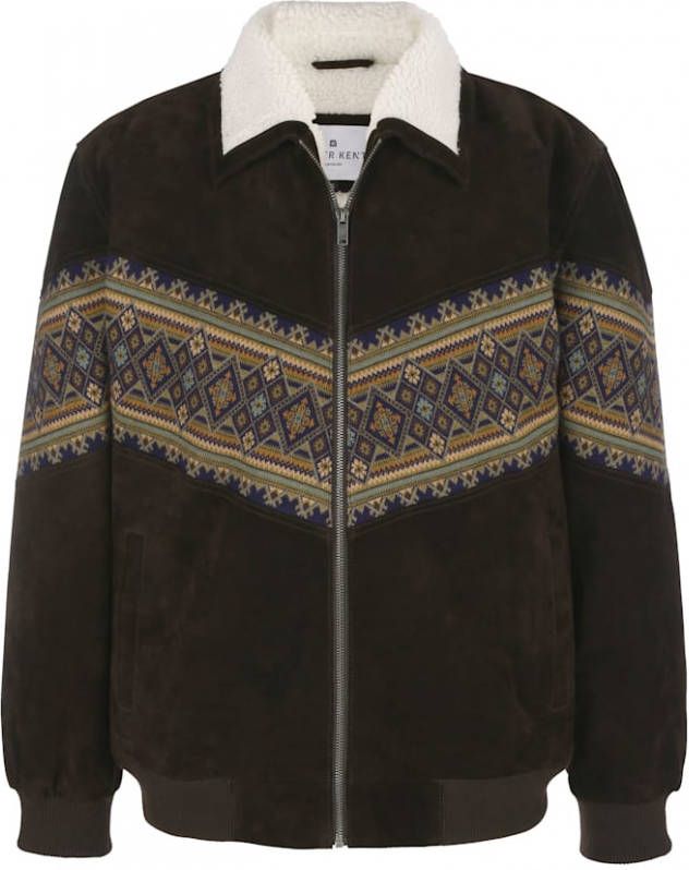 Roger Kent Leren blouson met gebreide inzet Bruin